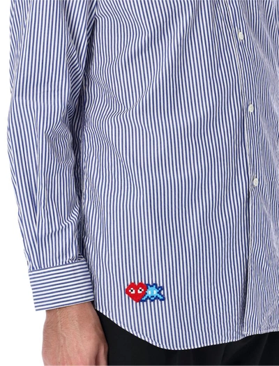 Shop Comme Des Garçons Play Pixel Patch Shirt In Blue White Stripes