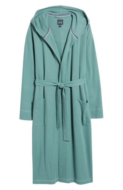 Shop Majestic Microgrid Hooded Cotton Blend Robe In Dk Mint