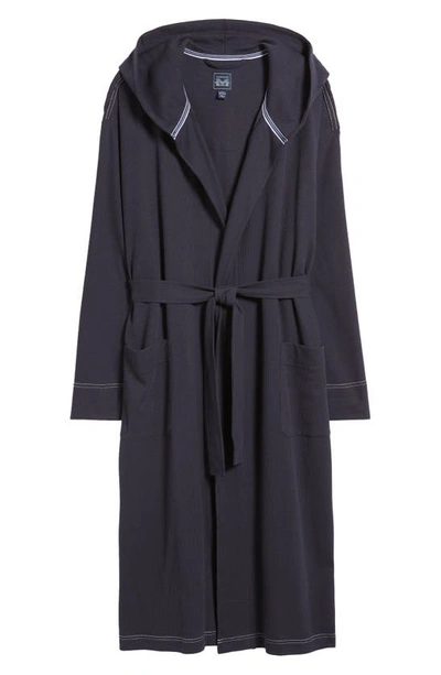 Shop Majestic Microgrid Hooded Cotton Blend Robe In Navy