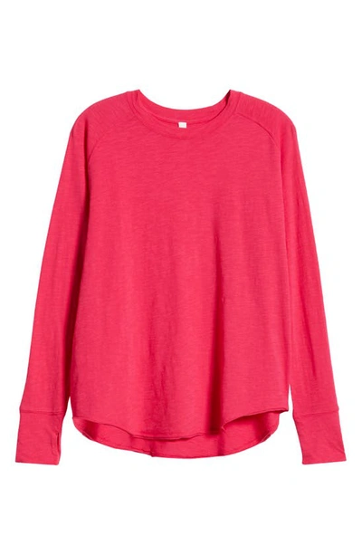 Shop Zella Relaxed Long Sleeve Slub Jersey T-shirt In Pink Bright