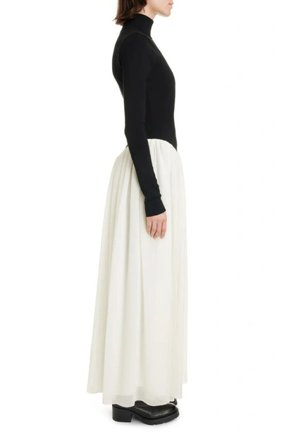 Shop Chloé Two-tone Long Sleeve Turtleneck Wool Blend Dress In 905-black - White 1