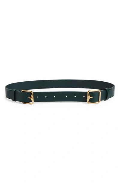 Shop Burberry Double Buckle Leather Belt In Vine