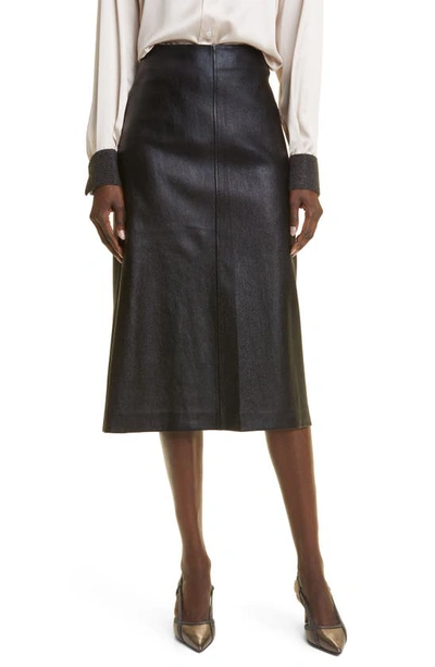 Shop Brunello Cucinelli Napa Leather Pencil Skirt In C101 Black