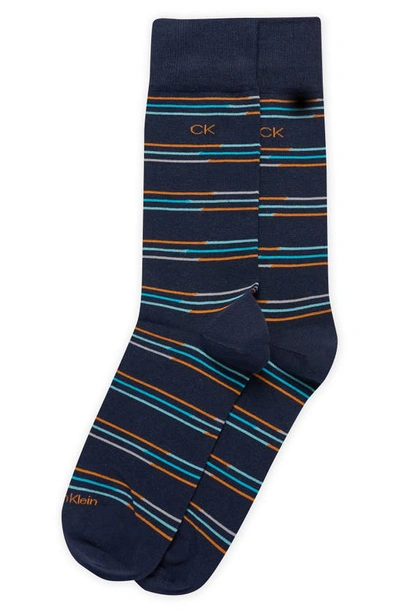 Shop Calvin Klein Stripe Dress Socks In Navy