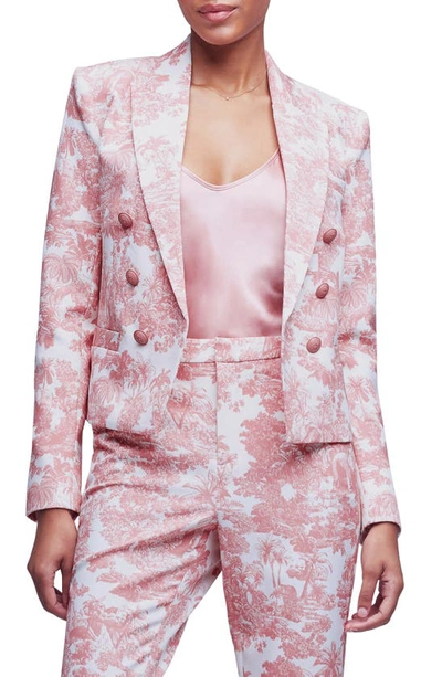 Shop L Agence L'agence Brooke Double Breasted Print Crop Blazer In Rose Tan Mult Trpcl Tl