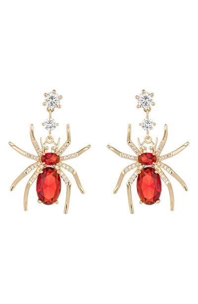 Shop Eye Candy Los Angeles Red Spider Drop Earrings In Gold