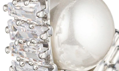 Eye Candy Los Angeles Ava Half Loop Imitation Pearl Drop Earrings In Silver