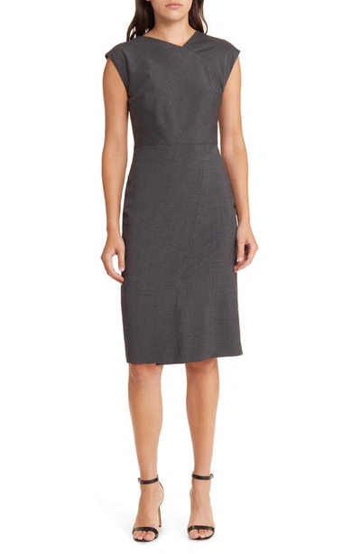 Shop Hugo Boss Boss Dechesta Faux Wrap Wool Sheath Dress In Grey Miscellaneous