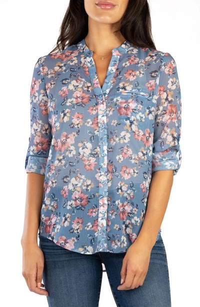 Shop Kut From The Kloth Jasmine Chiffon Button-up Shirt In Ferrara Blue Heaven