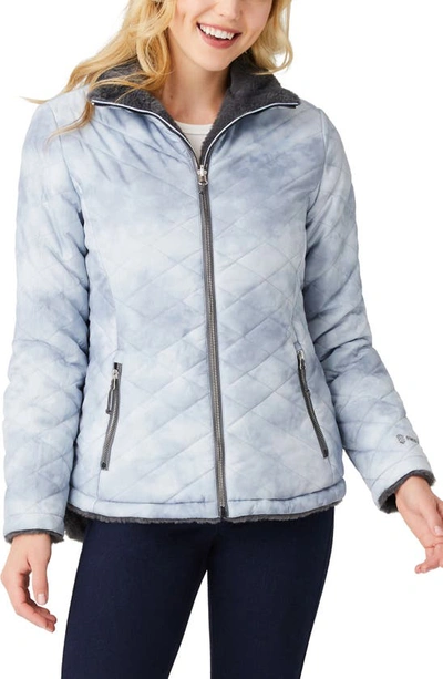 Cloud Lite Reversible Quilted Faux Fur Jacket In Silver Chip/ Mineral Grey