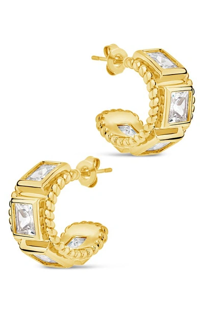 Sterling Forever Nyssa Bezel Cubic Zirconia Station Hoop Earrings In Gold