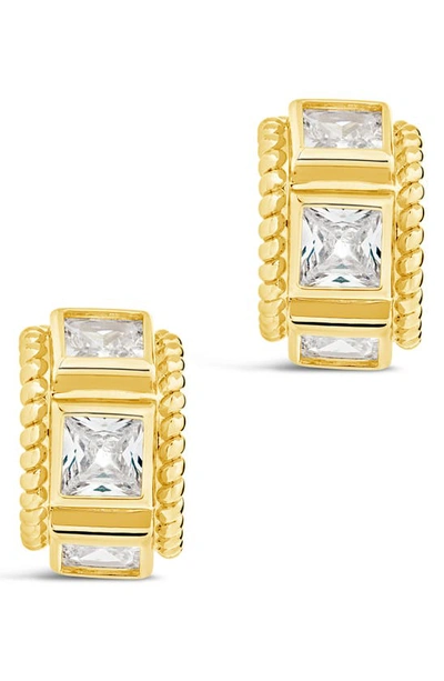 Sterling Forever Nyssa Bezel Cubic Zirconia Station Hoop Earrings In Gold