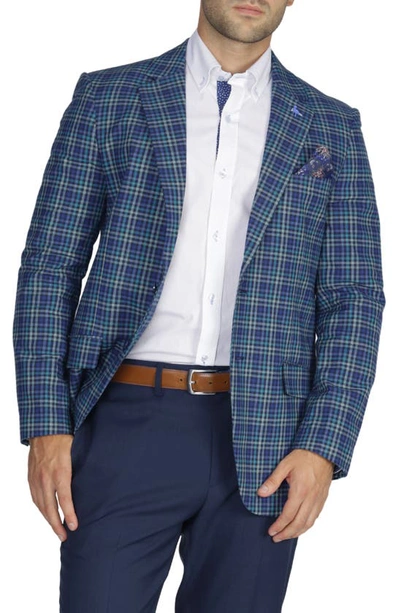 Tailorbyrd Tailored Fit Teal Plaid Cotton Sport Coat In Teal