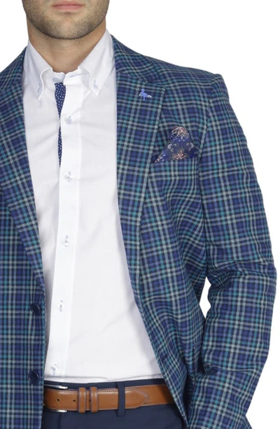 Tailorbyrd Tailored Fit Teal Plaid Cotton Sport Coat In Teal