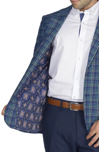 Tailorbyrd Tailored Fit Teal Plaid Cotton Sport Coat In Teal