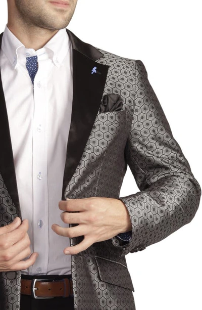 Tailorbyrd Classic Fit Geometric Jacquard Dinner Jacket In Silver