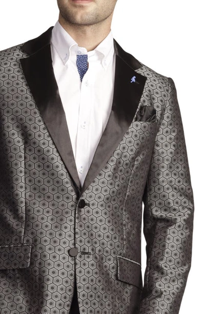 Tailorbyrd Classic Fit Geometric Jacquard Dinner Jacket In Silver