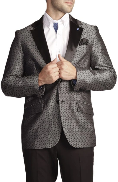 Tailorbyrd Classic Fit Geometric Jacquard Dinner Jacket In Silver