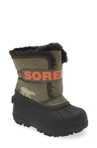 Shop Sorel Kids' Snow Commander Insulated Waterproof Boot In Stone Green/ Alpine Tundra