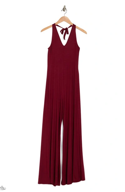 Shop Go Couture Wide Leg Halter Jumpsuit In Burgundy