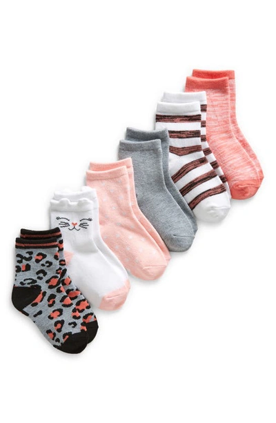 Shop Nordstrom Kids' Critter Assorted 6-pack Quarter Crew Socks In Kitty Pattern Pack