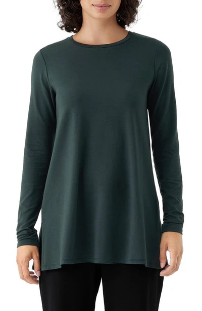 Shop Eileen Fisher Crewneck Long Sleeve Tunic Top In Ivy