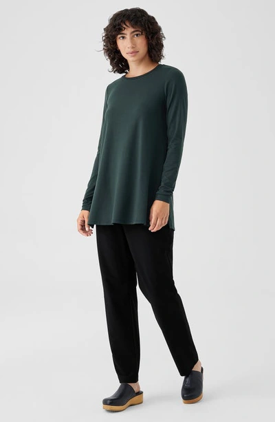 Shop Eileen Fisher Crewneck Long Sleeve Tunic Top In Ivy