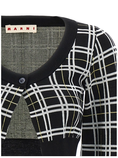 Shop Marni Check Cardigan Sweater, Cardigans White/black