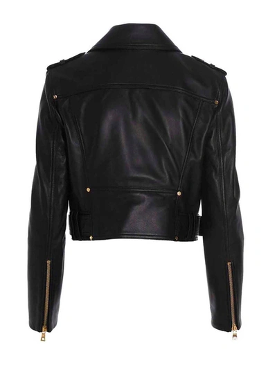 Shop Balmain Leather Cropped Jacket Casual Jackets, Parka Black