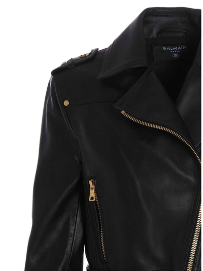 Shop Balmain Leather Cropped Jacket Casual Jackets, Parka Black