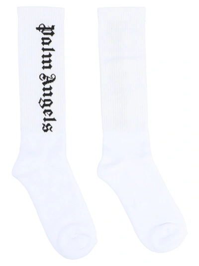 Shop Palm Angels Vertical Logo Socks White/black