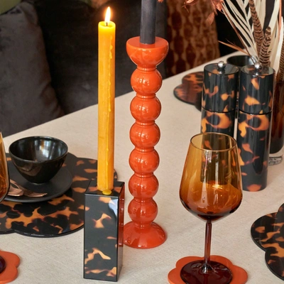 Addison Ross Trade Uk Faux Tortoiseshell Lacquer Medium Candlestick - 14cm