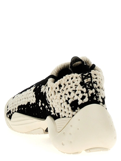 Shop Lanvin Cotton Flash-knit Sneakers In White/black