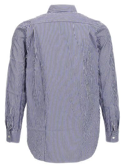 Shop Comme Des Garçons Play Logo Patch Striped Shirt Shirt, Blouse In Blue