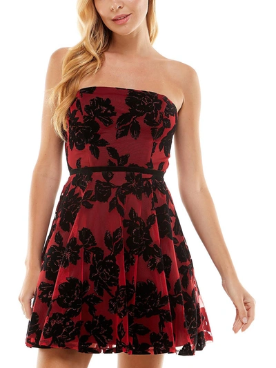 City Studio Juniors Womens Velvet Mini Cocktail And Party Dress In Multi