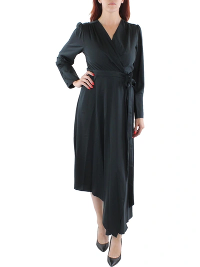 Shop Bcbgmaxazria Womens Fit & Flare Midi Wrap Dress In Black