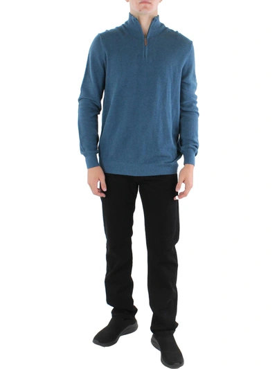 Shop Club Room Mens Cotton 1/4 Zip Pullover Sweater In Blue