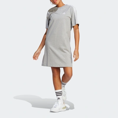 Shop Adidas Originals Women's Adidas Essentials 3-stripes Single Jersey Boyfriend Tee Dress In Grey