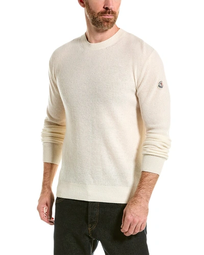 Shop Moncler Wool & Cashmere-blend Crewneck Sweater In White