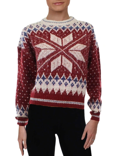 Shop Rag & Bone Fran Womens Ribbed Knit Fair Isle Crewneck Sweater In Red