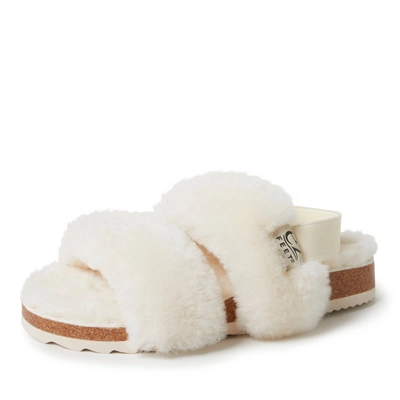 Shop Dearfoams Ez Feet Women's Genuine Shearling Slingback Sandal In White