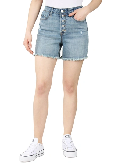 Shop Indigo Rein Juniors Womens Light-wash Ultra-high-rise Cutoff Shorts In Blue