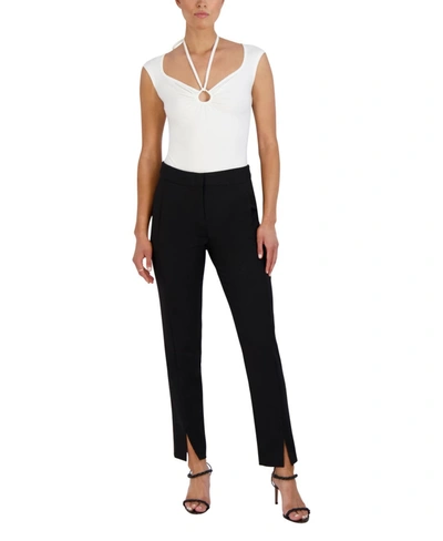 Shop Bcbgmaxazria Halter Tie Keyhole Bodysuit In White