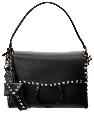 Shop Valentino Rockstud Leather Single Handle Shoulder Bag In Black