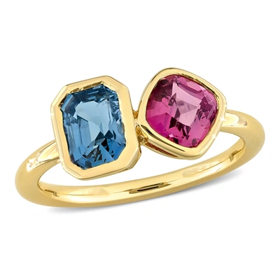 Mimi & Max 2 1/5ct Tgw Blue And Pink Spinel Two Stone Ring In 14k Yellow Gold In Pink