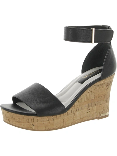 Shop Franco Sarto Clemens Cor Womens Leather Ankle Strap Wedge Sandals In Black