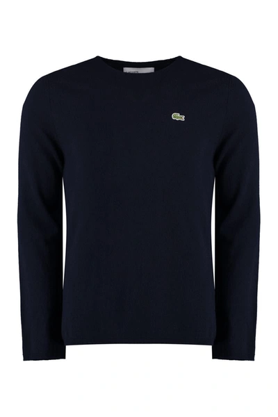 Shop Comme Des Garçons Lacoste X  - Crew-neck Wool Sweater In Blue
