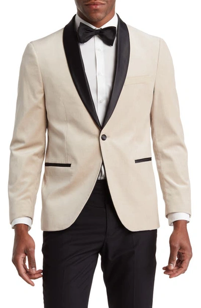 Shop Savile Row Co Satin Lapel Velvet Blazer In Champagne