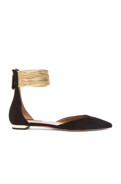 Shop Aquazzura Hello Lover Suede Flats In Black