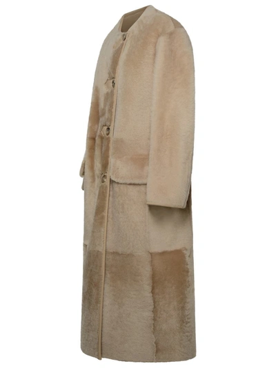 Shop Max Mara 'talamo' Honey Sheepskin Coat In Beige